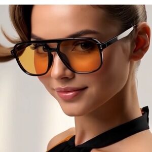 Retro Vintage 70s Sunglasses for Women Oversized Yellow Lens Shades Lentes Mujer